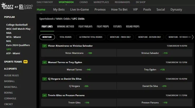 UFC Betting in Florida DRAFTKINGS