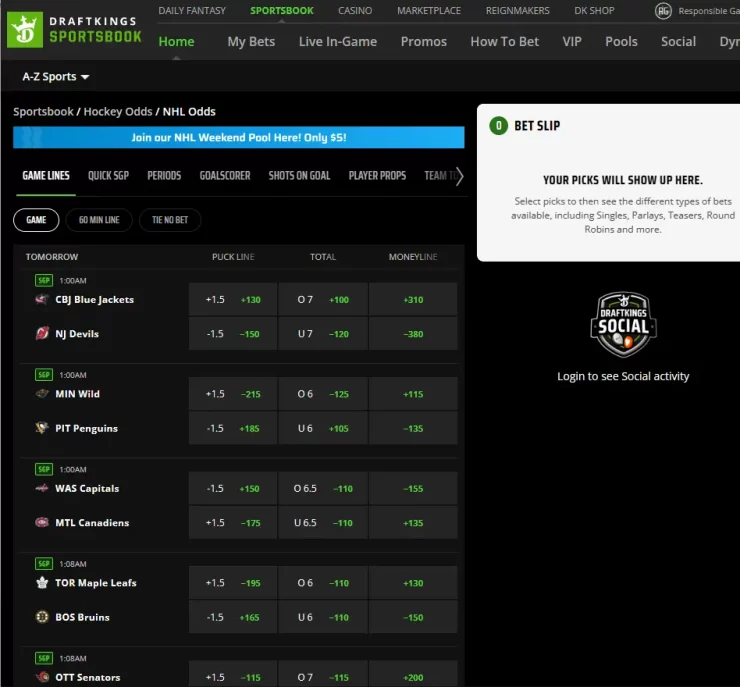 NHL Betting in Florida draftkings